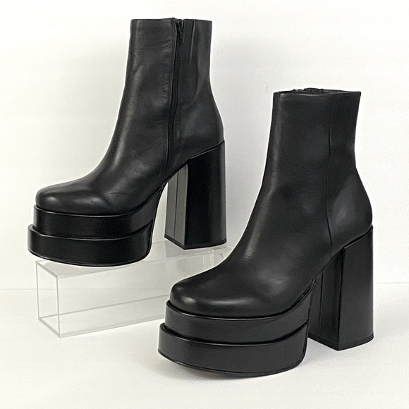 NEW STEVE MADDEN COBRA PLATFORM BLACK LEATHER BOOTS - Picture 7 of 9